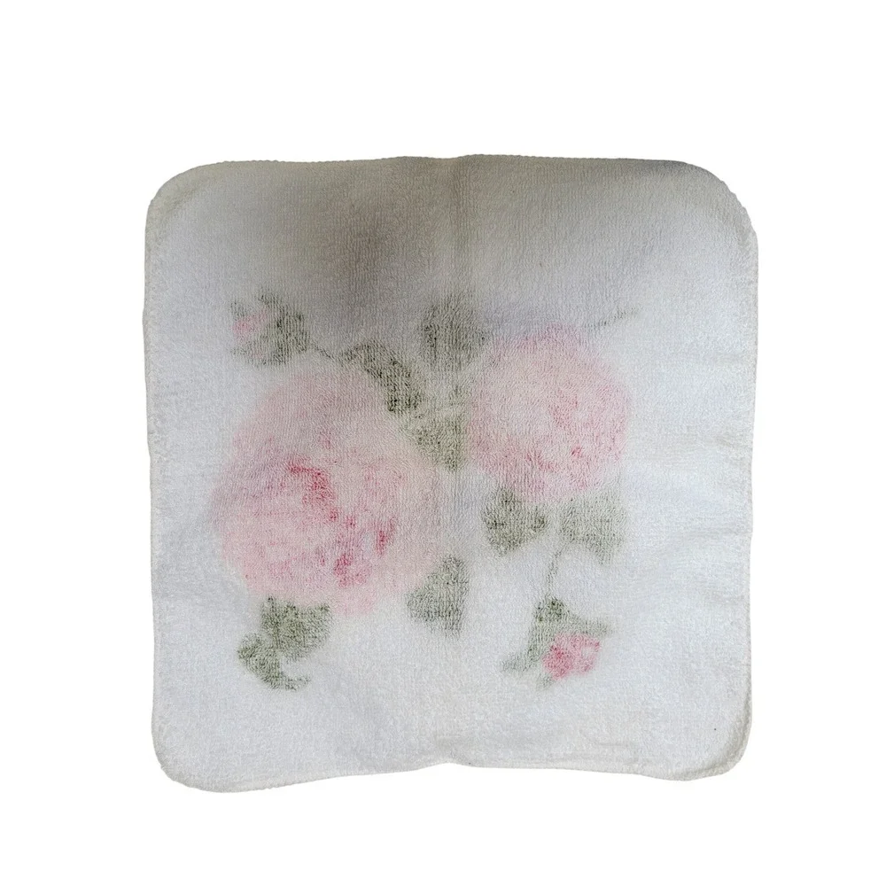 Vintage Morgan-Jones Rose Washcloth‎ Set of 2 Pink Red Floral 100% Cotton USA
